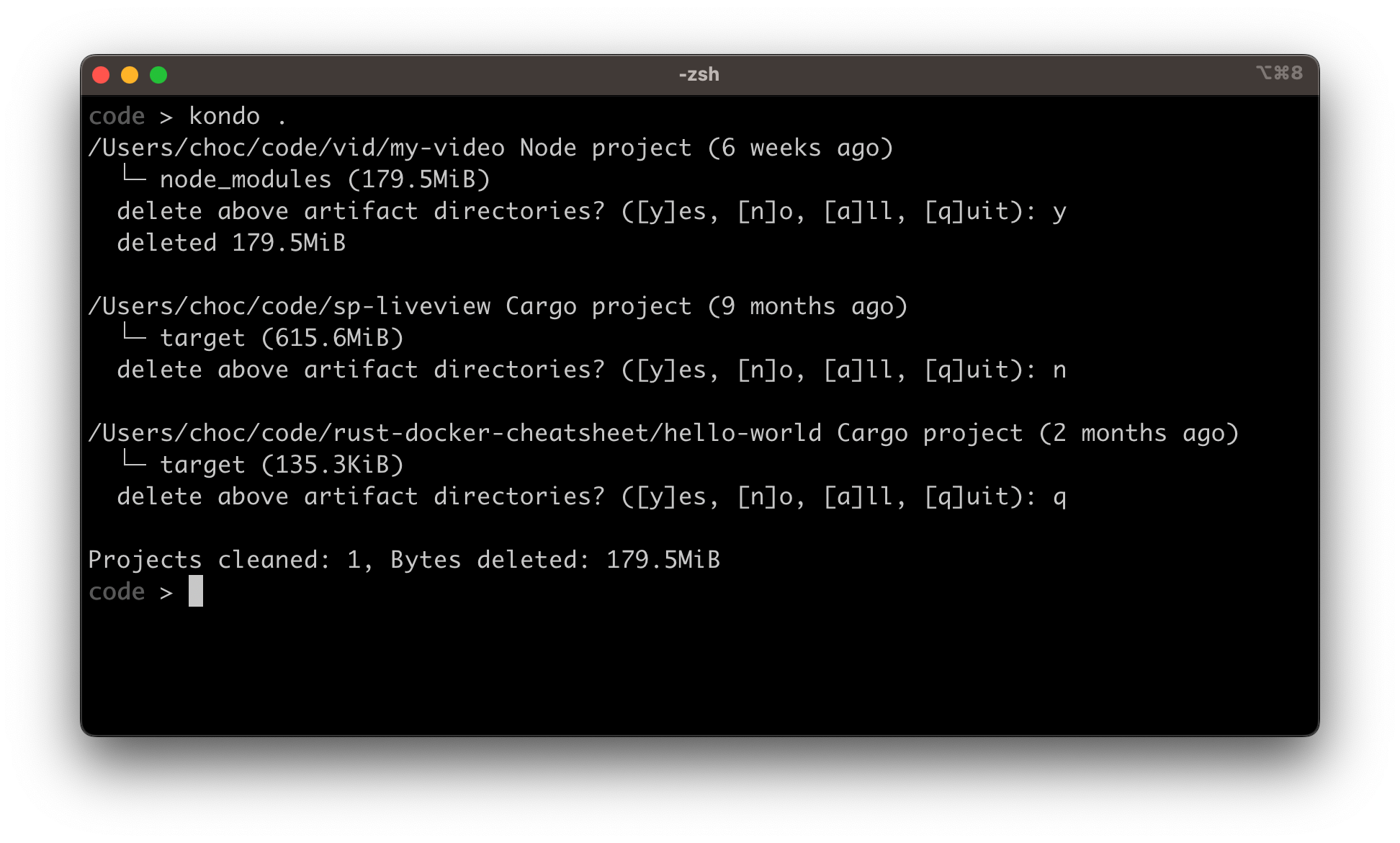 tbillington/kondo: Screenshot 1