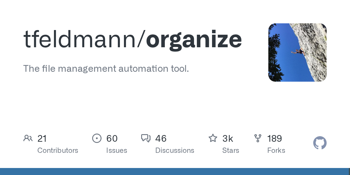 tfeldmann/organize: GitHub preview card