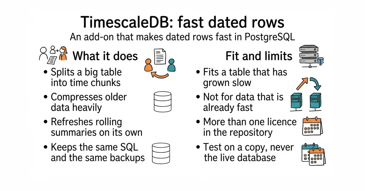 TimescaleDB: fast dated rows. An add-on that makes dated rows fast in PostgreSQL.