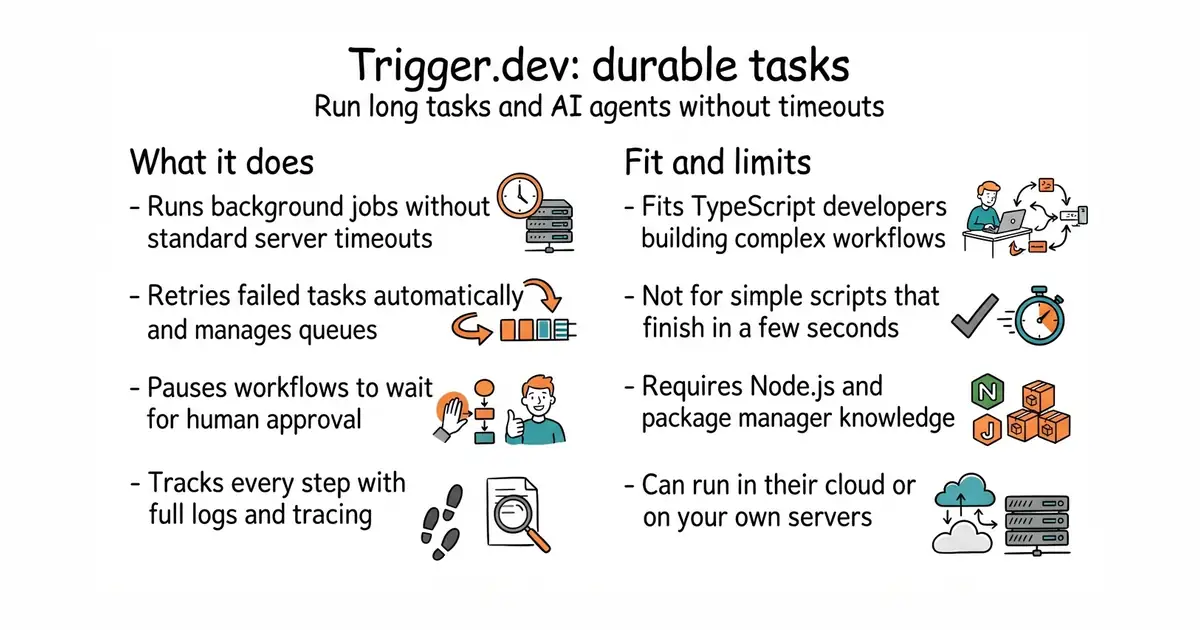 Trigger.dev: durable tasks. Run long tasks and AI agents without timeouts.