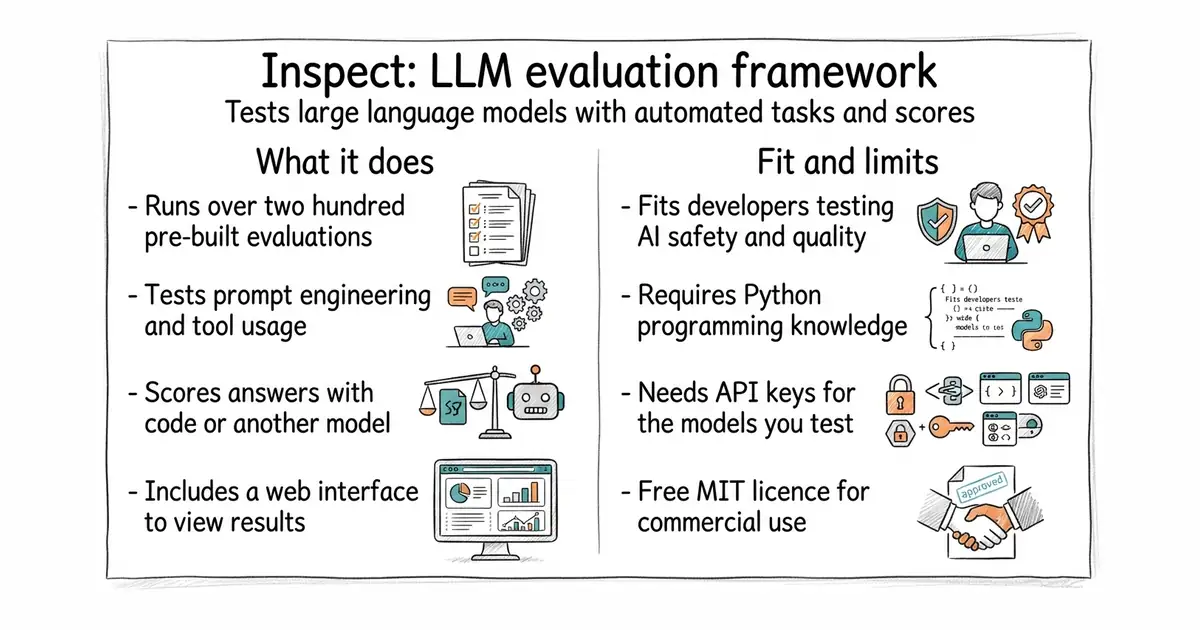 Inspect: LLM evaluation framework. Tests large language models with automated tasks and scores.