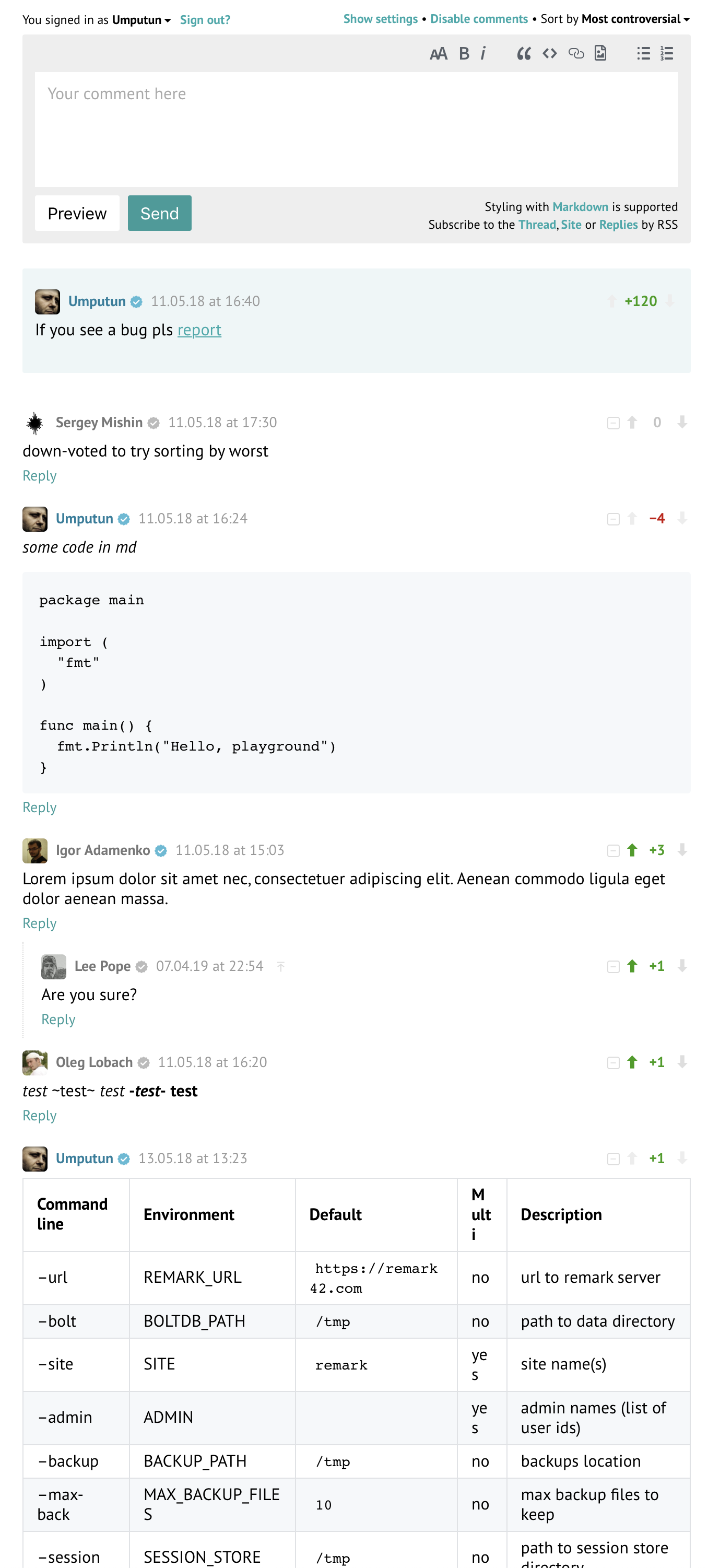 umputun/remark42: Screenshot 1