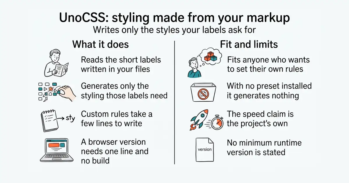 UnoCSS: styling made from your markup. Writes only the styles your labels ask for.