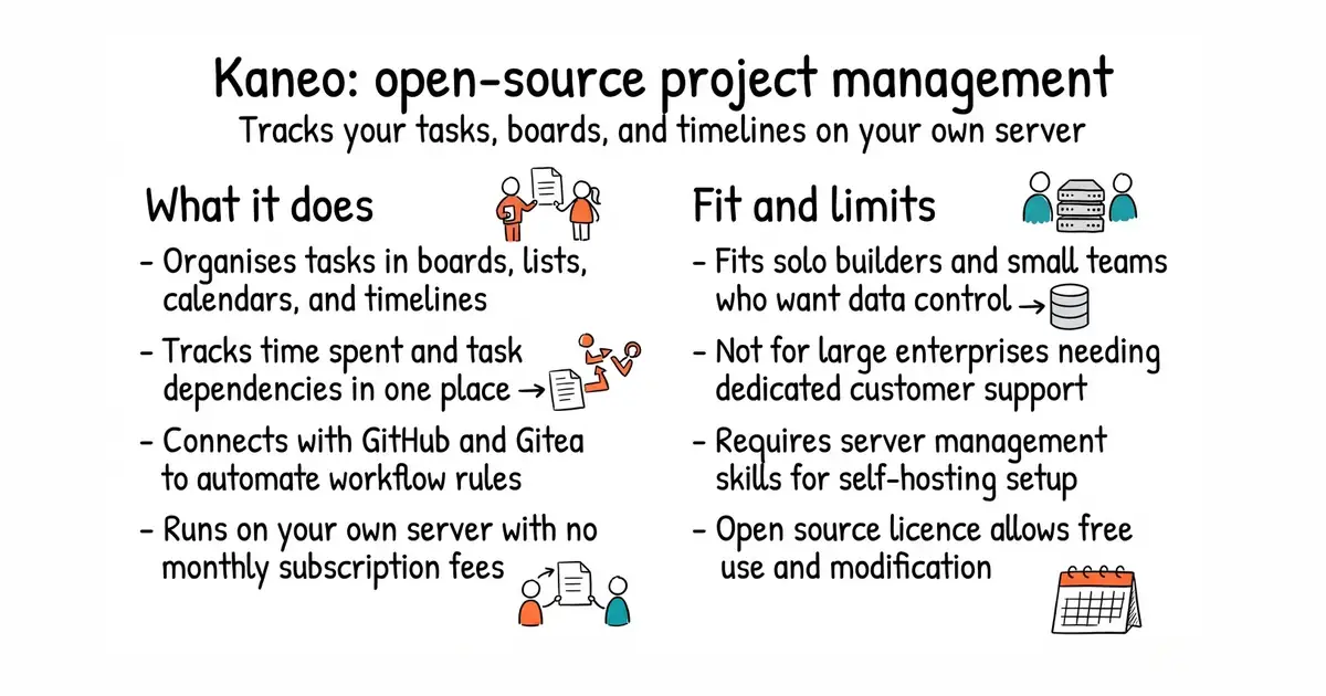 Kaneo: open-source project management. Tracks your tasks, boards, and timelines on your own server.