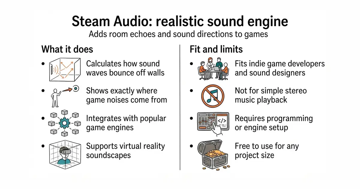 Steam Audio: realistic sound engine. Adds room echoes and sound directions to games.