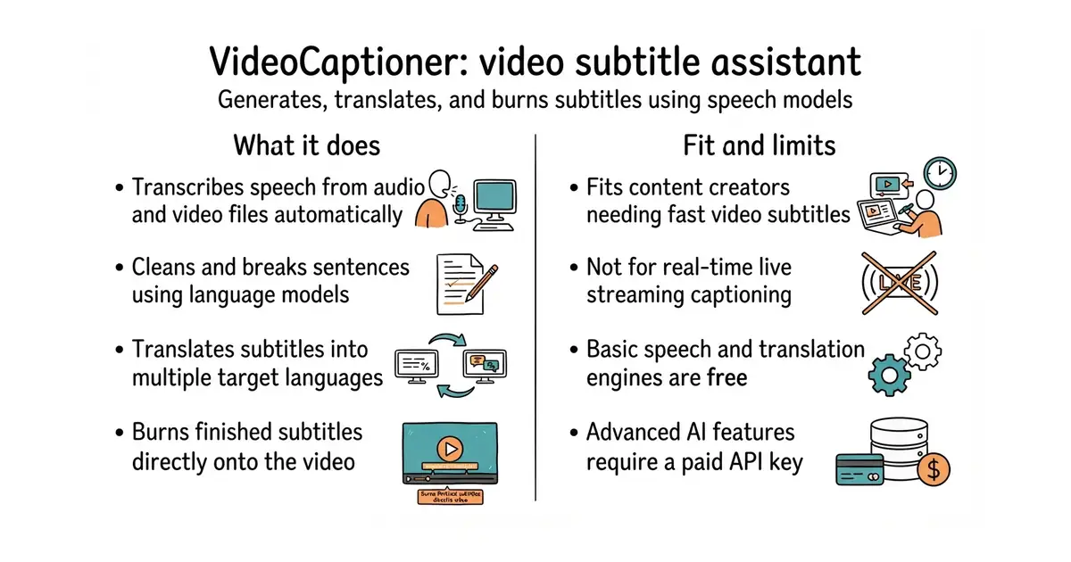 VideoCaptioner: video subtitle assistant. Generates, translates, and burns subtitles using speech models.
