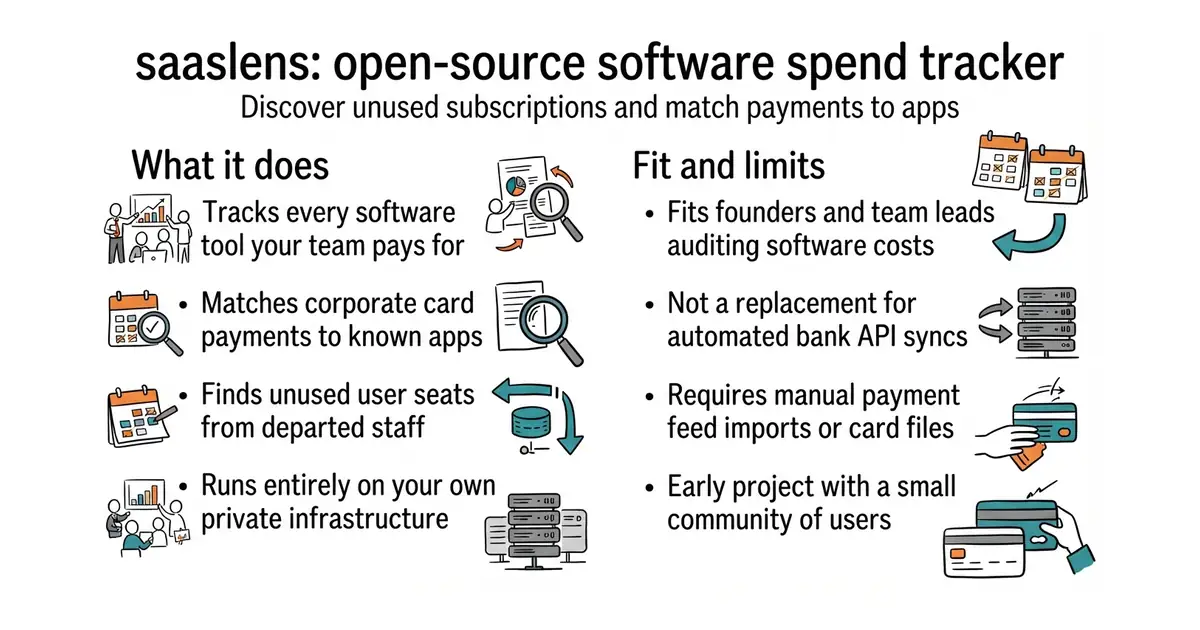 saaslens: open-source software spend tracker. Discover unused subscriptions and match payments to apps.