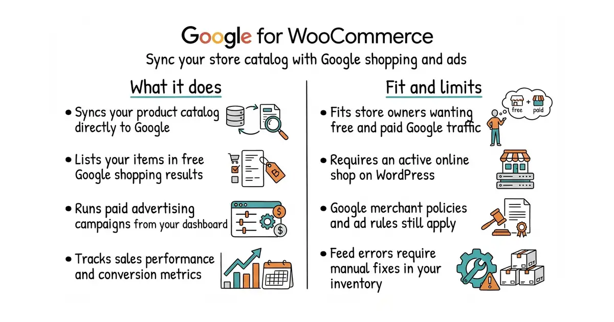 Google for WooCommerce. Sync your store catalog with Google shopping and ads.