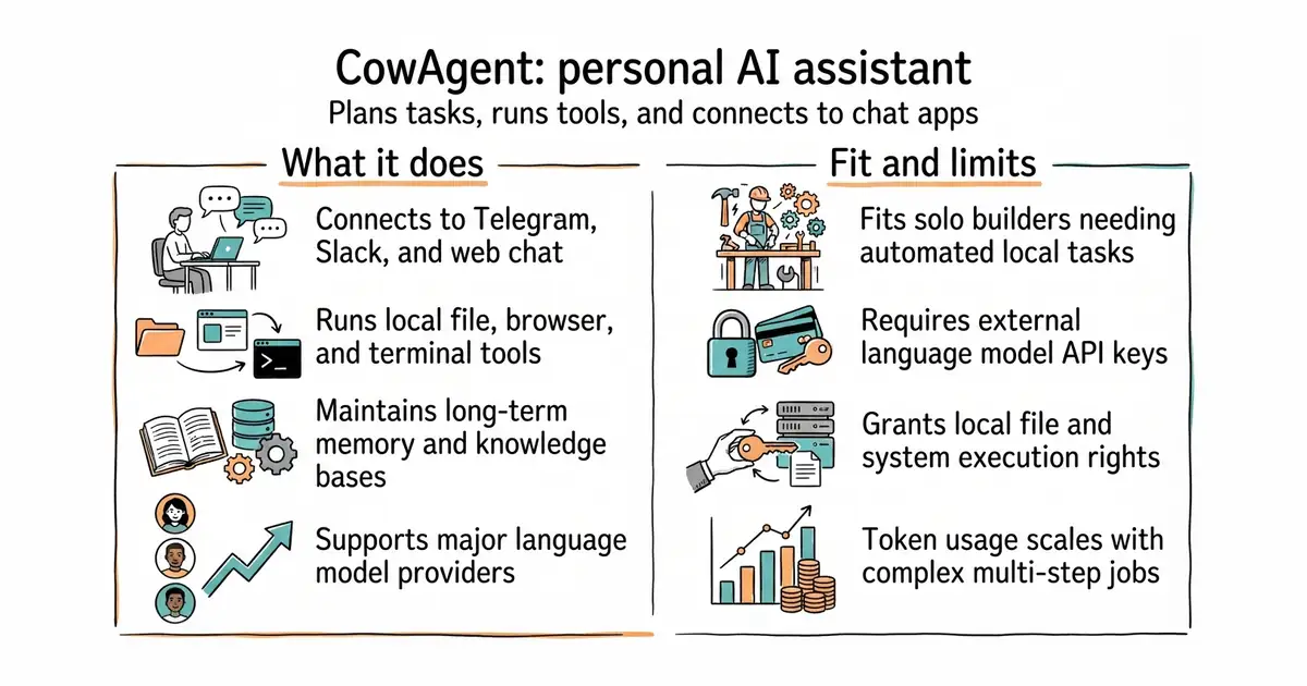 CowAgent: personal AI assistant. Plans tasks, runs tools, and connects to chat apps.