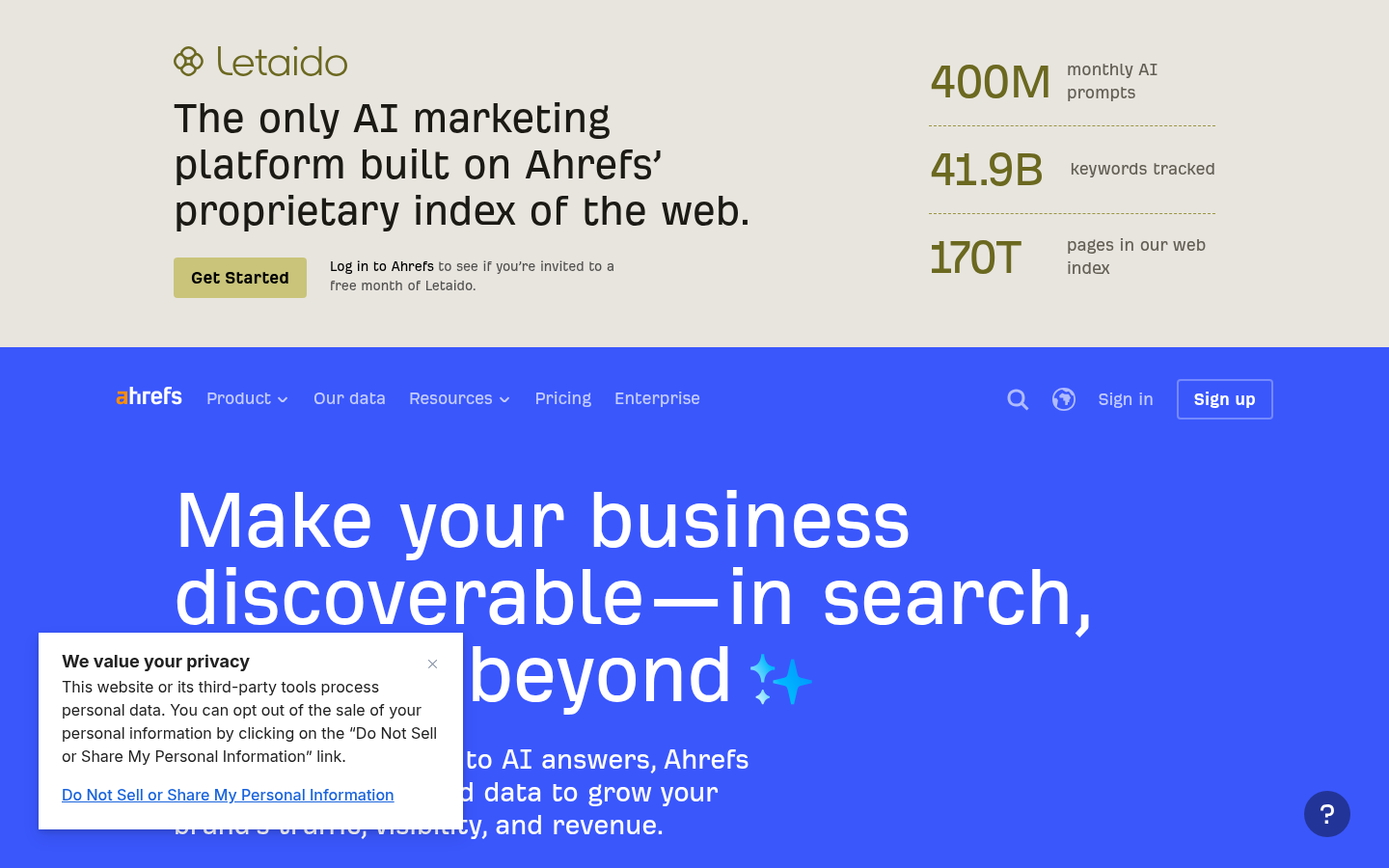 Homepage of the website, as captured
