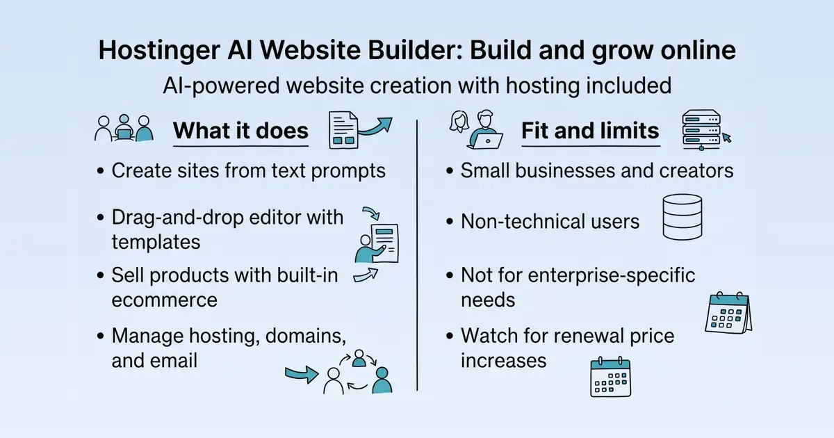 Hostinger AI Website Builder at a glance