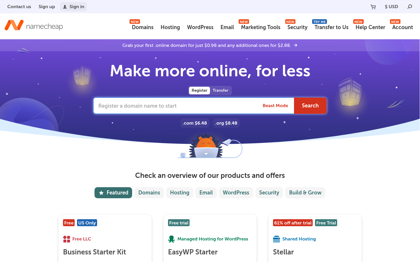 Homepage of the website, as captured