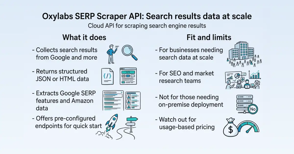 Oxylabs SERP Scraper API at a glance