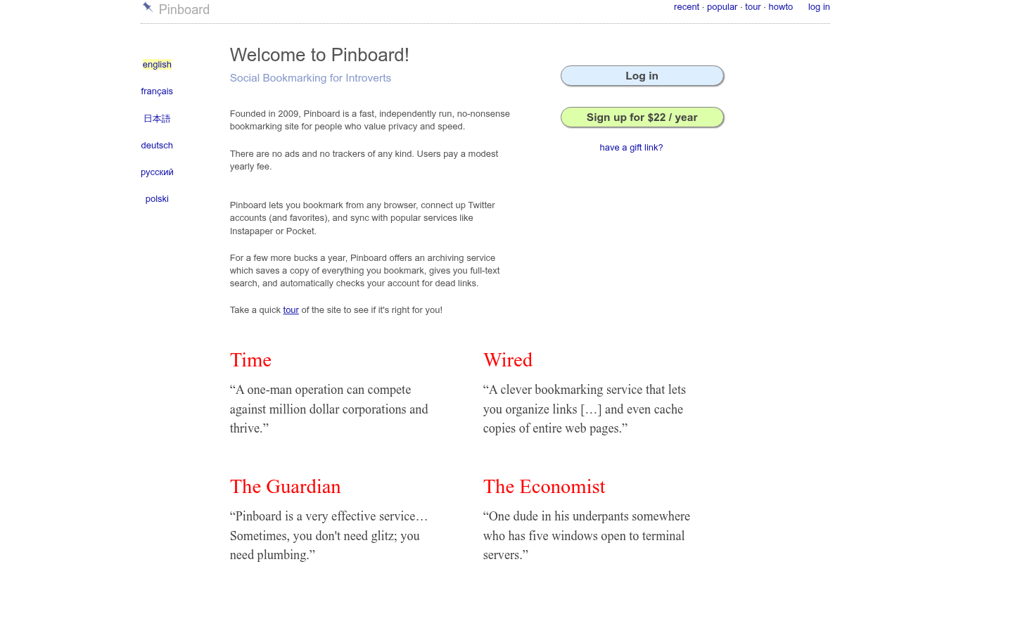 Homepage of the website, as captured