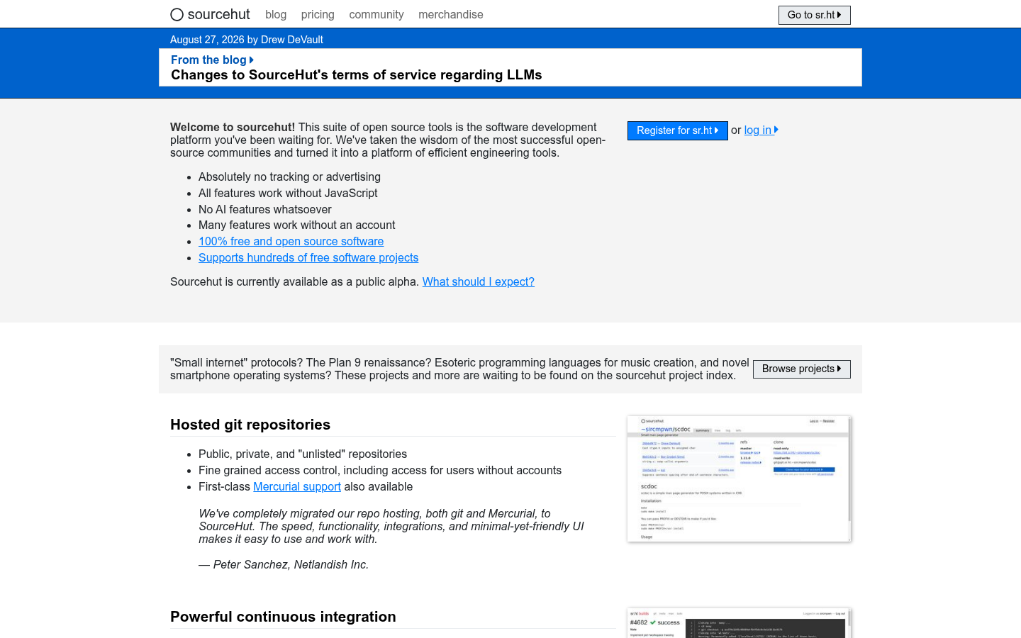 Homepage of the website, as captured