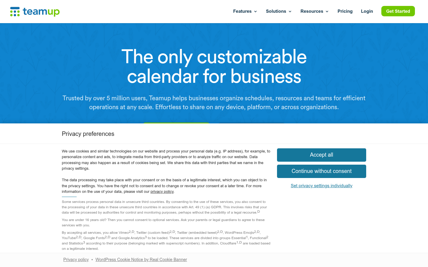 Homepage of the website, as captured