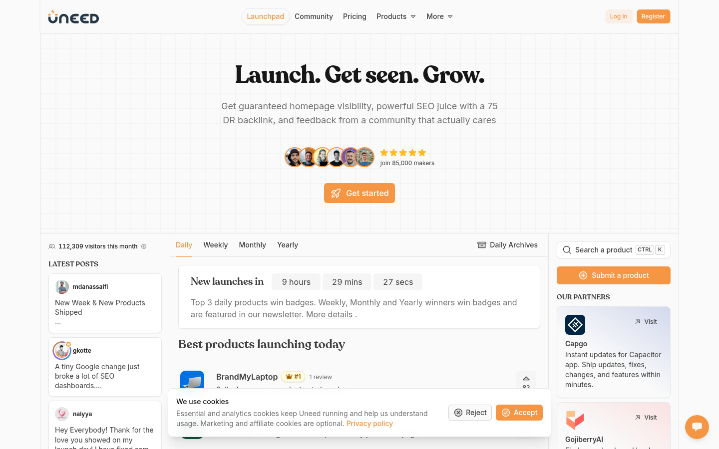 Homepage of the website, as captured