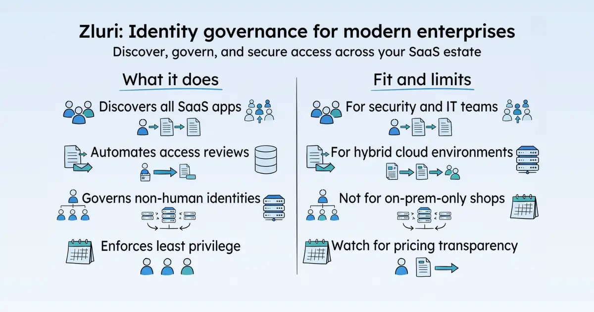 zluri \ | static |
| customers | Customer Stories | https://www.zluri.com/case-studies |
| customers | Learn how fast-growing organizations strengthen security with complete visibility into identities and applications, streamline access management, and automate user access reviews as they scale. | https://www.zluri.com/case-studies |
| customers | Get a Demo →Explore Our Product → | https://www.zluri.com/case-studies |
| customers | time saved on on/offboarding | https://www.zluri.com/case-studies |
| customers | SaaS visibility | https://www.zluri.com/case-studies |
| customers | saved per SOC 2 audit | https://www.zluri.com/case-studies |
| customers | unmanaged apps unearthed | https://www.zluri.com/case-studies |
| customers | Thank you! Your submission has been received! | https://www.zluri.com/case-studies |
| customers | Oops! Something went wrong while submitting the form. | https://www.zluri.com/case-studies |
| customers | “Zluri’s automation capabilities have significantly reduced the time spent on provisioning and deprovisioning, saving 6 hours each week and improving IT productivity by 40%.” | https://www.zluri.com/case-studies |
| customers | Dmitry Tabolich, Senior IT Engineer at Tripledot | https://www.zluri.com/case-studies |
| customers | “Zluri has revolutionised how we manage access reviews. What used to take hours of manual effort is now automated and streamlined.” | https://www.zluri.com/case-studies |
| customers | Sejal Chadha, IT and Security Manager at Pano AI | https://www.zluri.com/case-studies |
| customers | “We have searched for various solutions in the field of Identity Governance and Access Management, but none were as robust as Zluri. We were impressed by Zluri's integrations and rapid feature rollouts, reflecting strong growth and maturity.” | https://www.zluri.com/case-studies |
| customers | Omri Kedem, Global IT Manager at Assured Allies | https://www.zluri.com/case-studies |
| customers | Looking for similar results? | https://www.zluri.com/case-studies |
Independent review sources discovered
No links to supported independent review platforms were discovered on the collected pages.
AI visibility
Measured ChatGPT and Google AI mentions with cited sources.
AI-assistant referral traffic
- Estimated current generative-AI referral share: 0.0%
Scout traffic model did not return a separate AI-referral trend series for this domain.
Website intelligence — Collected evidence
Site-stated AI capabilities
| Page type | Evidence | Source |
|---|---|---|
| other | Existing IAM and IGA tools were built for human users and scheduled reviews, not for the speed, scale, or diversity of today's hybrid and AI-driven environment. | https://www.zluri.com/ |
| features | Zluri’s application discovery and identity governance and administration (IGA) products will become core modules of Infotech’s new CIO Analytics platform. Introduced globally by Infotech, formerly known as Info-Tech Research Group, CIO Analytics is an API-driven advisory model that combines operational IT data with the company’s research, benchmarks, AI-assisted services and analyst expertise. Application Discovery will also serve as the foundation for the platform’s broader suite of application modules. | https://www.zluri.com/blog/infotech-acquires-bengaluru-based-zluri-to-expand-saas-management-and-identity-governance-capabilities |
| features | Through the acquisition, Zluri will continue serving its existing customers as a standalone division of Infotech, with its team based in Bengaluru. The company will also scale its technology teams as it continues developing its capabilities and works with Infotech to bring operational data, technology, AI and human expertise together to support IT leaders. | https://www.zluri.com/blog/infotech-acquires-bengaluru-based-zluri-to-expand-saas-management-and-identity-governance-capabilities |
| features | “AI and analytics are nothing without the right data, and the right data is hard to act on without benchmarks and industry-leading insight that show what ‘good’ looks like. This is especially true for IT,” says Infotech’s Chief Executive Officer, **Tom Zehren**. “That's the value CIO Analytics brings to our members. Early customer feedback has been overwhelmingly positive as it connects their own data with our research, benchmarks, and analysts without delay. Infotech’s new value proposition enables organizations to make better-informed decisions faster. Adding Zluri’s expertise and capabilities helps us bring that visibility to more areas of IT.” | https://www.zluri.com/blog/infotech-acquires-bengaluru-based-zluri-to-expand-saas-management-and-identity-governance-capabilities |
| features | “Over the past seven years, Infotech has more than quadrupled in size and has surpassed $300 million in annual revenue because we have always stayed close to our core value proposition, which is delivering unparalleled member value,” says **Joel McLean**, Chairman of Infotech, who founded the company in 1997. “We’re combining operational data, AI, and human expertise to inform the decisions IT leaders need to make now. And personally, I love what the Zluri team has built. I’m excited to welcome them to Infotech. As organizations enter and compete in the AI era, IT leaders need advice the legacy advisory firms simply are not willing or able to provide.” | https://www.zluri.com/blog/infotech-acquires-bengaluru-based-zluri-to-expand-saas-management-and-identity-governance-capabilities |
| features | See every AI app in use across your organization, track usage patterns and control access for restricted AI apps. | https://www.zluri.com/solutions/monitor-ai-apps |
| features | Admins can create custom policies to auto-reject access requests for restricted AI apps. They can also set up automated deprovisioning tasks via Slack, email, or Jira that prompt users to self-offboard or notify managers to remove a user’s access from restricted AI apps. | https://www.zluri.com/solutions/monitor-ai-apps |
| features | As a company, we have really decided to embrace AI. So we have a whole lot of people just thinking they can do whatever they want and bring anything on board. Zluri has been able to help us get a handle on what we have in our environment and what people are actually using, helping us meet some of the regulatory requirements that we have. | https://www.zluri.com/solutions/monitor-ai-apps |
| features | Zluri’s application discovery and identity governance and administration (IGA) products will become core modules of Infotech’s new CIO Analytics platform. Introduced globally by Infotech, formerly known as Info-Tech Research Group, CIO Analytics is an API-driven advisory model that combines operational IT data with the company’s research, benchmarks, AI-assisted services and analyst expertise. Application Discovery will also serve as the foundation for the platform’s broader suite of application modules. | https://www.zluri.com/blog/infotech-acquires-bengaluru-based-zluri-to-expand-saas-management-and-identity-governance-capabilities |
| features | Through the acquisition, Zluri will continue serving its existing customers as a standalone division of Infotech, with its team based in Bengaluru. The company will also scale its technology teams as it continues developing its capabilities and works with Infotech to bring operational data, technology, AI and human expertise together to support IT leaders. | https://www.zluri.com/blog/infotech-acquires-bengaluru-based-zluri-to-expand-saas-management-and-identity-governance-capabilities |
| features | “AI and analytics are nothing without the right data, and the right data is hard to act on without benchmarks and industry-leading insight that show what ‘good’ looks like. This is especially true for IT,” says Infotech’s Chief Executive Officer, **Tom Zehren**. “That's the value CIO Analytics brings to our members. Early customer feedback has been overwhelmingly positive as it connects their own data with our research, benchmarks, and analysts without delay. Infotech’s new value proposition enables organizations to make better-informed decisions faster. Adding Zluri’s expertise and capabilities helps us bring that visibility to more areas of IT.” | https://www.zluri.com/blog/infotech-acquires-bengaluru-based-zluri-to-expand-saas-management-and-identity-governance-capabilities |
| features | “Over the past seven years, Infotech has more than quadrupled in size and has surpassed $300 million in annual revenue because we have always stayed close to our core value proposition, which is delivering unparalleled member value,” says **Joel McLean**, Chairman of Infotech, who founded the company in 1997. “We’re combining operational data, AI, and human expertise to inform the decisions IT leaders need to make now. And personally, I love what the Zluri team has built. I’m excited to welcome them to Infotech. As organizations enter and compete in the AI era, IT leaders need advice the legacy advisory firms simply are not willing or able to provide.” | https://www.zluri.com/blog/infotech-acquires-bengaluru-based-zluri-to-expand-saas-management-and-identity-governance-capabilities |
| customers | Sejal Chadha, IT and Security Manager at Pano AI | https://www.zluri.com/case-studies |
These are first-party product claims, not independent measurements of AI-search visibility.
Marketing opportunities
Actions calculated directly from the collected evidence.
| Opportunity | Recommended action | Evidence |
|---|---|---|
| Competitor gap | Review the sampled queries where siit.io appears. | 2 first-page appearances across zluri, employee offboarding software |
Website intelligence — Collected evidence
Website evidence gaps
- pricing: no usable public page was collected; verify whether the site publishes this evidence.
- changes: no usable public page was collected; verify whether the site publishes this evidence.
- identity: no usable public page was collected; verify whether the site publishes this evidence.
- technical: no usable public page was collected; verify whether the site publishes this evidence.
Trust and proof
Customers, proof, and reviews
Published proof, customer signals, and review evidence.
Independent reviews
No citation-grounded independent review links were found.
Customer proof
No named customers, testimonials, or customer case studies were found.
Independent mentions
- Zluri / Next-Gen Identity Governance and Administration — Zluri / Next-Gen Identity Governance and Administration ... # Discover, Govern and Secure Every Human and Non Human Identity ... Gain complete visibility into identities and access, automate governance, and continuously manage identity risk across your enterprise. ... ## IRIS — The Identity Intelligence Layer ... IRIS is the architectural foundation of the Zluri platform — a real-time identity intelligence system that connects, analyzes, and contextualizes every identity signal across your enter
- Zluri Help Center — visibility into your SaaS environment to identify unused, redundant, or underutilized applications and improve license efficiency ... Automate employee onboarding and offboarding with no-code workflows that govern access to applications,
- About Zluri — where every identity and its interactions with applications are visible, secure, and ... ### Zluri is now part of Infotech, bringing its application discovery and identity governance capabilities to CIO Analytics, Infotech's API-driven advisory platform.
- Welcome to Zluri Help Docs — Zluri addresses these challenges by unifying the SaaS, access, cost, and risk management under one roof: ... within the organization, allowing companies to mitigate risks associated with Shadow IT. - Cost Optimization: Zluri provides insights into
- SaaS Management / Zluri — Uncover every app, track user activity patterns, optimize software spend, and manage renewals and contracts—all from a single platform. ... Discover, manage, and govern every app across your organization with Zluri’s patented discovery engine, creating a single source of truth for all your SaaS and AI applications. ... Comprehensive catalog of 239K+ apps with auto-classification and enriched metadata from G2.
- Connect and Control All Your Apps / Integrations / Zluri — Take control of your organization’s identity security with Zluri’s extensive integration capabilities. Our granular, first-party integrations provide comprehensive visibility into user access across applications, detect critical security risks, and
- User Access Management / Zluri — fraction of apps federated through SSO, IT and security teams struggle to maintain visibility and control over who has access to ... overwhelming IT with manual workload. Zluri streamlines access management by providing a unified solution for federated,
- Zluri Overview — Access Management controls how an organization grants, modifies, and revokes access to applications, systems, and data. ... , access requirements change continuously. Without centralized control, access updates are handled inconsistently across systems.
External links were grounded in one live web search. Search snippets are leads, not independently scraped page content; rejected links remain available in Review evidence.
Company, security, and trust
Ownership, policies, security signals, and public trust evidence.
| Signal | Finding | Source |
|---|---|---|
| Company and ownership | Not published on the collected pages. | — |
| Contact and support | Not published on the collected pages. | — |
| Legal and privacy | We use cookies to make Zluri’s website a better place. Cookies help to provide a more personalized experience and relevant advertising for you, and web analytics for us. To learn more, and to see a full list of cookies w | source |
| Security and compliance | Not published on the collected pages. | — |
| Uptime and status page | Not published on the collected pages. | — |
| Domain registered | 2020-07-29 | — |
| Domain expires | 2027-07-29 | — |
Not found on the collected pages: company and ownership, contact and support, security and compliance, uptime and status page. This only means Scout did not find it on the pages it read; it says nothing about the company itself.
Documentation and product updates
Help resources, product guidance, and visible changes over time.
| Resource or update | Type | What is available | Date or freshness |
|---|---|---|---|
| Identity Security Solutions in 2026: A Candid Evaluation Guide for Security Leaders / Zluri | Guide | Guides, comparisons, pricing breakdowns, use cases, and how-to articles. (source) | Not dated |
| Identity Security Solutions in 2026: A Candid Evaluation Guide for Security Leaders / Zluri | Roadmap | Public product roadmap. (source) | Not dated |
| Before You Buy Insider Threat Monitoring, Shrink What There Is to Monitor / Zluri | Roadmap | Public product roadmap. (source) | Not dated |
Not found in the collected public sources: changelog or release notes, status page, separate help center or knowledge base.
Technical
Technical and delivery signals
Delivery model, platforms, API, data ownership, reliability claims and release activity.
| Signal | Finding | Source |
|---|---|---|
| Delivery model (cloud, self-hosted, desktop, browser extension) | Cloud-based platform; browser extensions available S1. | S1 |
| Platforms and apps | Web application; browser extensions S1. | S1 |
| API and extensibility (API, SDK, webhooks, MCP, plugins) | Open APIs and built-in iPaaS engine S1. | S1 |
| Data ownership and export | Not published on the collected pages. | — |
| Performance and reliability claims | Claims to accelerate access reviews by 10x S35. | S35 |
| Release activity | Zluri 2.0 announced, with some UI elements still being updated S164. | S164 |
Measured infrastructure
Domain, certificate, and hosting signals, measured directly.
| Signal | Finding |
|---|---|
| Domain registered | 2020-07-29 — Squarespace Domains II LLC |
| Domain expires | 2027-07-29 |
| First archived | 2020-11-01 — web archive |
| TLS certificate | Google Trust Services, valid, expires 2026-11-29 |
| Security headers | HSTS, CSP, X-Frame-Options |
| Headers not served | X-Content-Type-Options, Referrer-Policy |
| Server header | cloudflare |
| Mail handled by | aspmx.l.google.com, alt2.aspmx.l.google.com |
| Nameservers | ns-cloud-b4.googledomains.com, ns-cloud-b3.googledomains.com |
Technical site audit
A bounded multi-page crawl with page-level issues and URLs.
Scout — Bounded technical crawl
- Pages crawled: 15 of 15 maximum
- Technical health: 96/100
- Critical issues: 0
- Warnings: 11
- Notices: 2
Issues
Crawled pages
| Status | Title | H1s | Words | Response | URL |
|---|---|---|---|---|---|
| 200 | Zluri \ | Next-Gen Identity Governance and Administration | 1 | 958 | 38 ms |
| 200 | Infotech acquires Bengaluru-based Zluri to expand SaaS management and identity governance capabilities \ | Zluri | 1 | 1400 | 28 ms |
| 200 | Zluri \ | Next-Gen Identity Governance and Administration | 1 | 958 | 43 ms |
| 200 | Identity Visibility and Intelligence (IVIP) \ | Zluri | 0 | 1132 | 53 ms |
| 200 | User Access Management \ | Zluri | 1 | 1055 | 68 ms |
| 200 | Self-Service Access Requests \ | Zluri | 1 | 776 | 75 ms |
| 200 | User Access Reviews \ | Zluri | 1 | 1126 | 26 ms |
| 200 | Segregation of Duties (SoD) \ | Zluri | 0 | 1678 | 34 ms |
| 200 | Identity Security Posture Management \ | Zluri | 0 | 1102 | 95 ms |
| 200 | SaaS Management \ | Zluri | 1 | 1067 | 40 ms |
| 200 | Identity Visibility for Non-Human Identities | 0 | 1087 | 47 ms | https://www.zluri.com/identity-visibility-for-non-human-identities |
| 200 | See Zluri in action | 1 | 563 | 32 ms | https://www.zluri.com/get-demo |
| 200 | Identity Risk Intelligence System (IRIS) \ | Zluri | 0 | 711 | 73 ms |
| 200 | Universal Identity Connector (UIC) \ | Zluri | 0 | 880 | 193 ms |
| 200 | Identity & Application Visibility \ | Zluri | 1 | 748 | 190 ms |
This is a bounded Scout crawl. Core Web Vitals and Lighthouse scores are not claimed unless a dedicated performance audit is connected.
Search Console and Analytics
First-party search and behavioral data connection state.
Modeled acquisition channels
| Channel | Estimated share |
|---|---|
| direct | 39.4% |
| search | 46.0% |
| search organic | 46.0% |
| search paid | 0.0% |
| social | 7.1% |
| social organic | 7.1% |
| social paid | 0.0% |
| referrals | 5.5% |
| paid referrals | 0.0% |
| 2.0% | |
| gen ai | 0.0% |
| affiliate | 0.0% |
| other | 0.0% |
First-party connections
| Integration | Status | Data available after connection |
|---|---|---|
| Google Search Console | Not connected | Clicks, impressions, CTR, average position, queries, pages, countries, and devices |
| Google Analytics | Not connected | Organic sessions, engagement, landing pages, conversions, geography, and devices |
No first-party Search Console or Analytics numbers are shown until the site owner authorizes the corresponding Google account. Scout traffic model values above are modeled estimates, not private analytics totals.
Limits and method
Limitations and open questions
Known constraints and missing evidence from the collected pages.
The collected pages do not mention specific competitors by name. Evidence gaps include lack of detailed pricing, customer names, and independent reviews. Open questions remain about the platform's on-premises deployment options and specific security certifications.
Sources, method, and limitations
Evidence inventory, collection method, provider use, and constraints.
This report is based on 15 collected pages from zluri.com, including feature pages, blog posts, and product tours. The evidence catalog includes 180 entries, but only a subset was used due to relevance. External proof search was performed but did not yield additional verified customer or review data. Limitations include the absence of a public pricing page and the reliance on vendor-published content.
- Official Websitehttps://www.zluri.com/Verified
- Official Websitehttps://www.zluri.com/features/apiVerified
- Official Websitehttps://www.zluri.com/features/shadow-itVerified
- Official Websitehttps://www.zluri.com/features/app-discoveryVerified
- Pricing Pagehttps://www.zluri.com/resource-hub-for-cios/plan-program-and-execute-5-ways-how-cios-can-become-better-business-partnersVerified
- Pricing Pagehttps://www.zluri.com/resource-hub-for-cios/strategic-planning-that-works-for-functional-leaders-how-cios-can-draw-up-an-action-planVerified
- Official Websitehttps://www.zluri.com/product-tours?all=AllVerified
- Official Websitehttps://www.zluri.com/blog-categories/zluri-featuresVerified
- Official Websitehttps://www.zluri.com/blog/data-access-governance-solutionsVerified
- Official Websitehttps://www.zluri.com/blog/identity-security-solutionsVerified
- Official Websitehttps://www.zluri.com/blog/iga-platformVerified
- Official Websitehttps://www.zluri.com/blog/infotech-acquires-bengaluru-based-zluri-to-expand-saas-management-and-identity-governance-capabilitiesVerified
- Official Websitehttps://www.zluri.com/blog/insider-threat-detection-solutionsVerified
- Official Websitehttps://www.zluri.com/blog/introducing-zluri-2-0-see-whats-new-in-the-platformVerified
- Official Websitehttps://www.zluri.com/blog/it-security-solutionsVerified
- Articlehttps://www.zluri.com/case-studiesVerified
- Articlehttps://help.zluri.com/Verified
- Articlehttps://www.zluri.com/our-storyVerified
- Articlehttps://help.zluri.com/docs/what-is-zluri-introductionVerified
- Articlehttps://www.zluri.com/saas-managementVerified
- Articlehttps://www.zluri.com/integrationsVerified
- Articlehttps://www.zluri.com/access-managementVerified
- Articlehttps://help.zluri.com/docs/zluri-overviewVerified
- Articlehttps://www.zluri.com/products/identity-visibility-and-intelligenceVerified
![Zluri at a glance